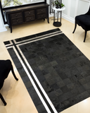 Black Silver Real Cowhide Area Rug