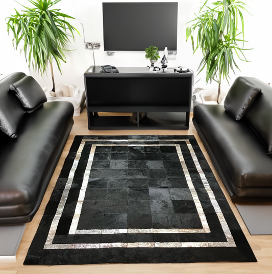 Black Silver Cowhide Area Rug