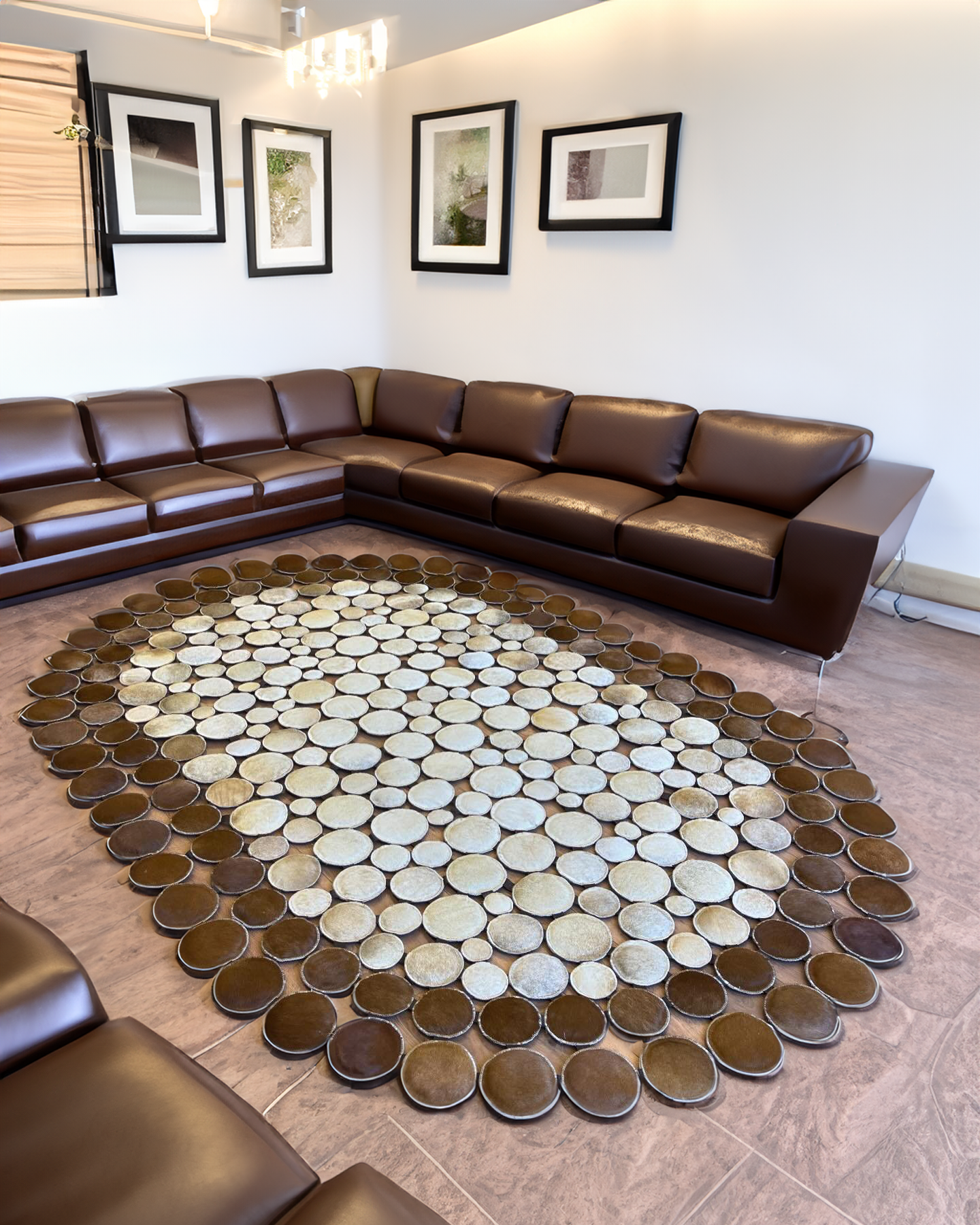 Oval Brown Genuine Cowhide Rug