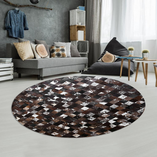 Brown Round Cowhide Rug