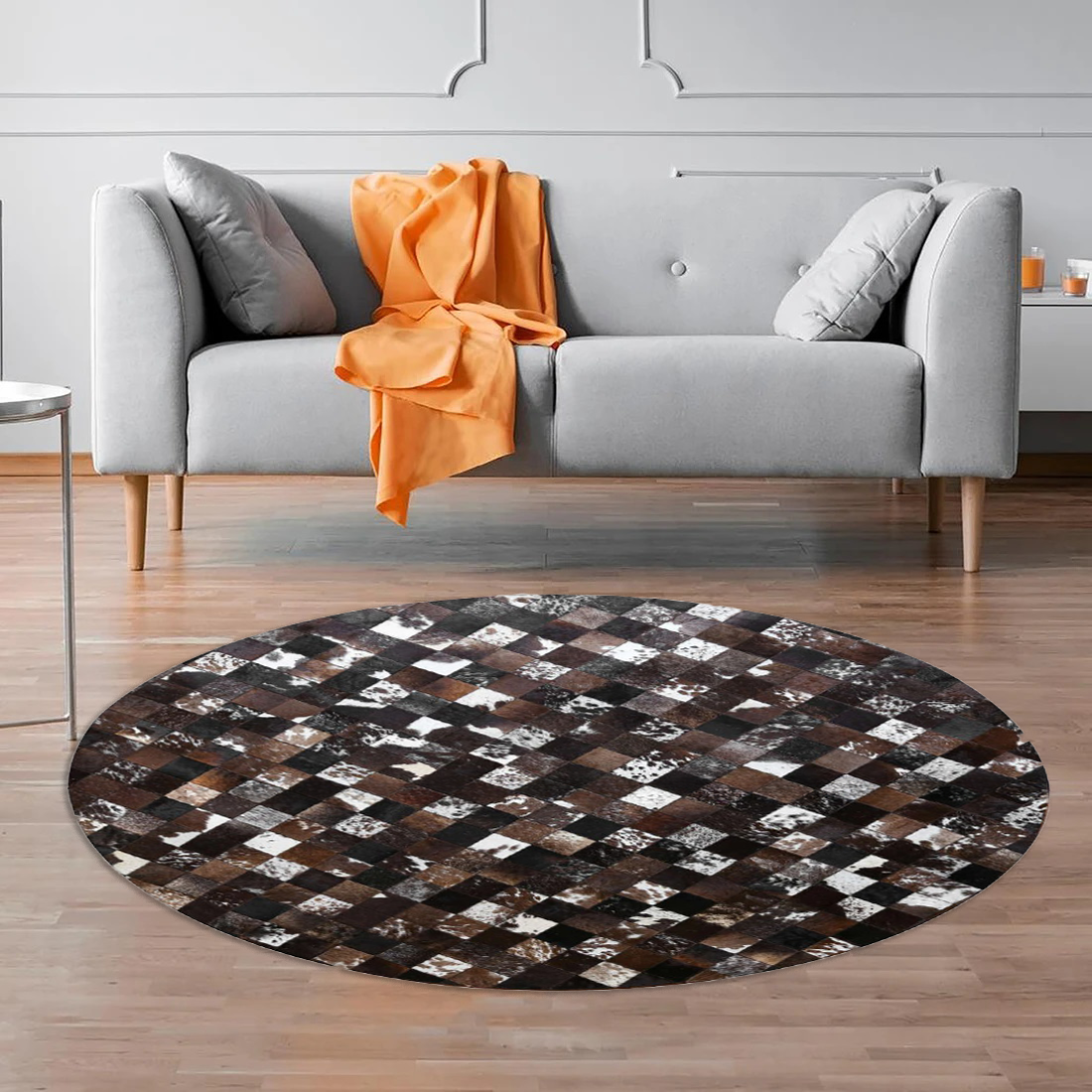 Brown Round Cowhide Rug