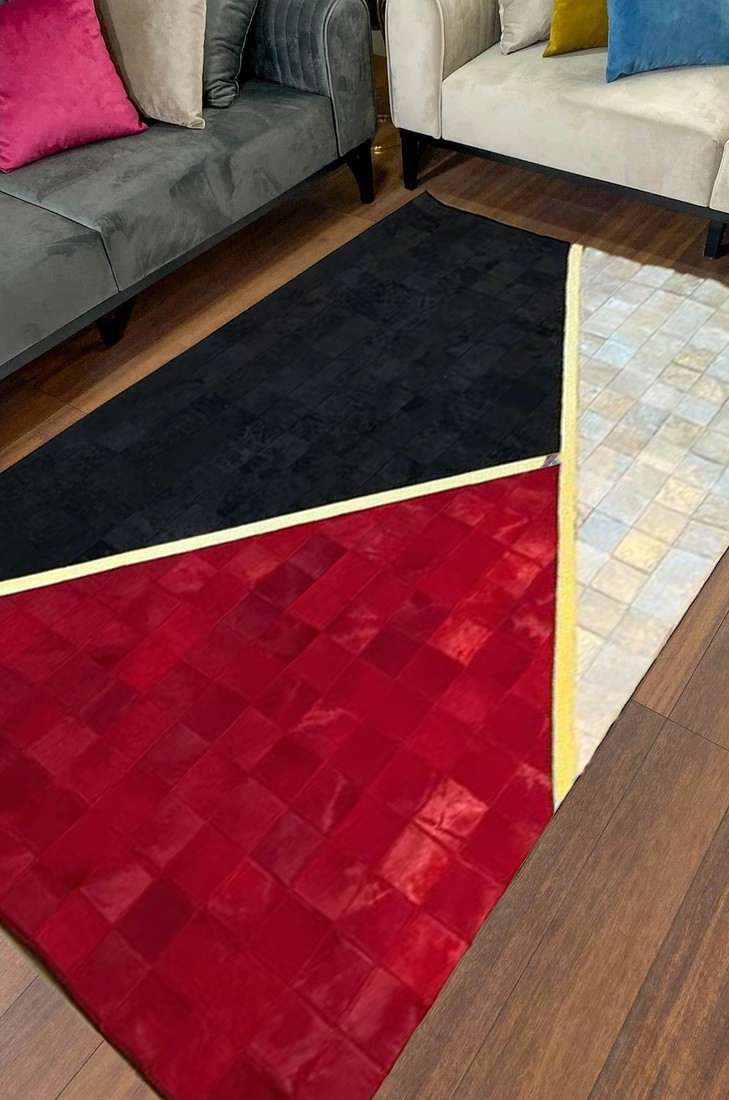 Tricolor Patchwork Real Cowhide Rug