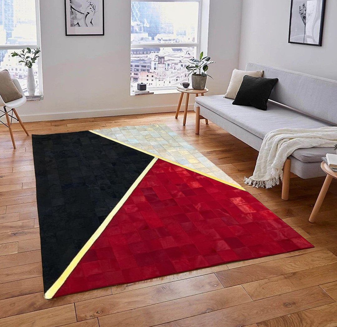 Tricolor Patchwork Real Cowhide Rug