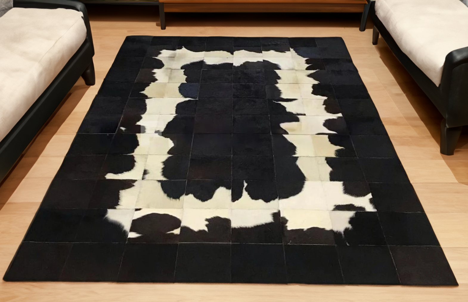 Patchwork Black Cowhide Area Rug