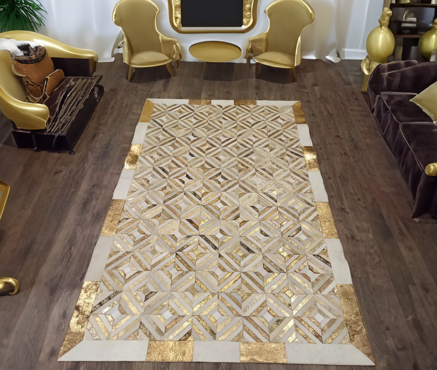 Gold Cowhide Leather Rug