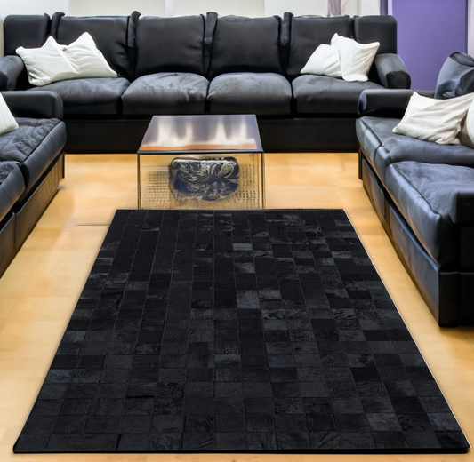 Black Real Cowhide Area Rug