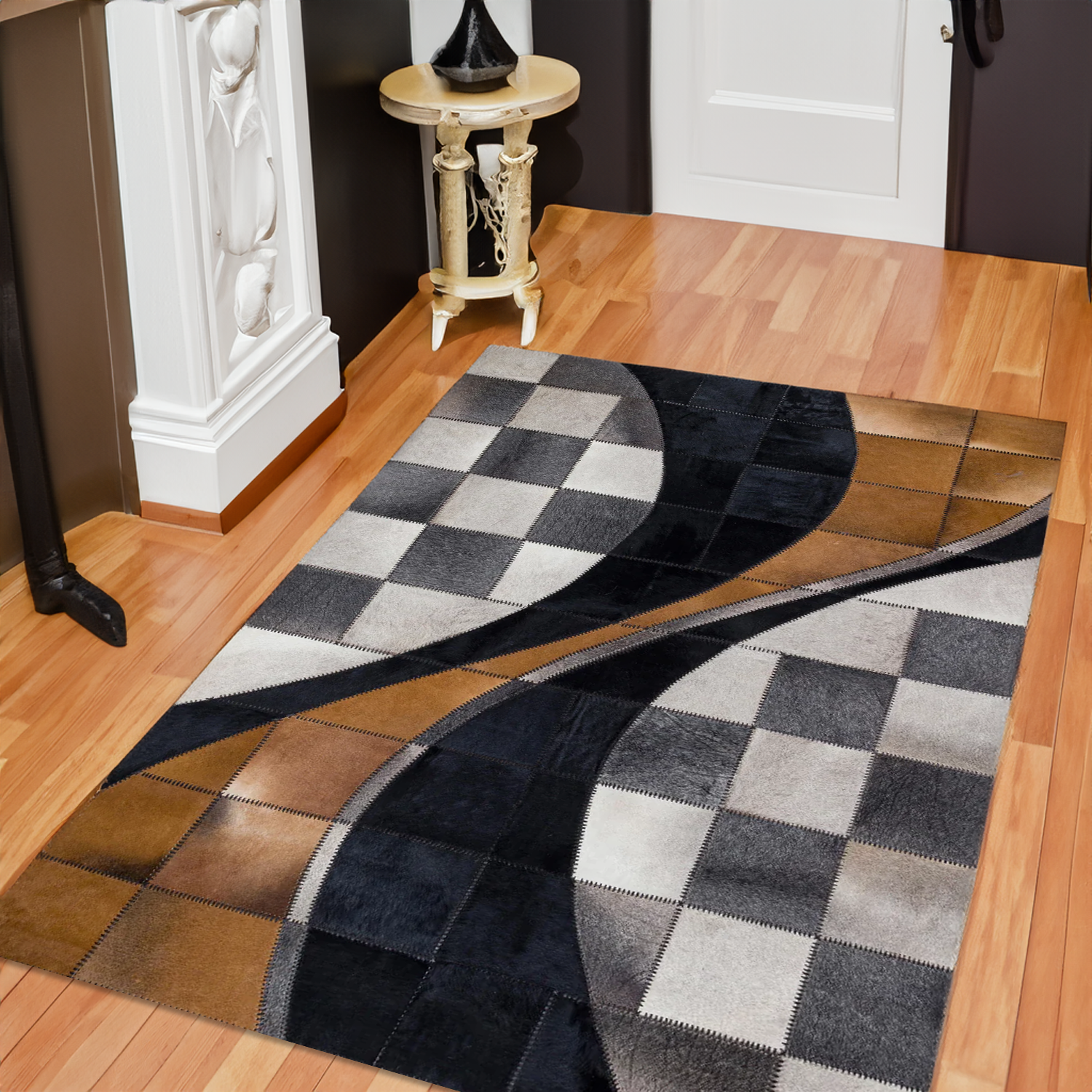 Geometric Cowhide Patchwork Large Rug