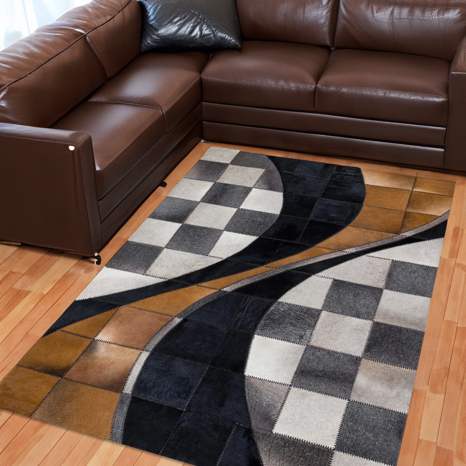 Geometric Cowhide Patchwork Large Rug