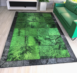 Genuine Green Black Cowhide Rug