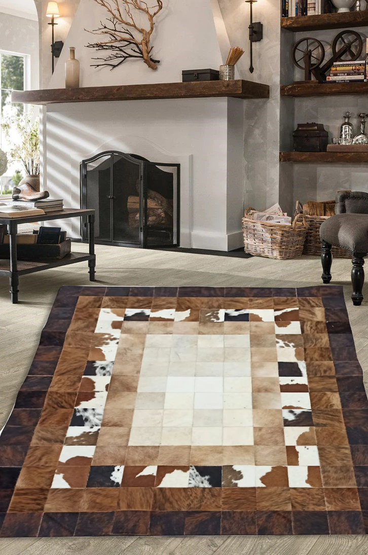 Brown Real Cowhide Living Room Rug