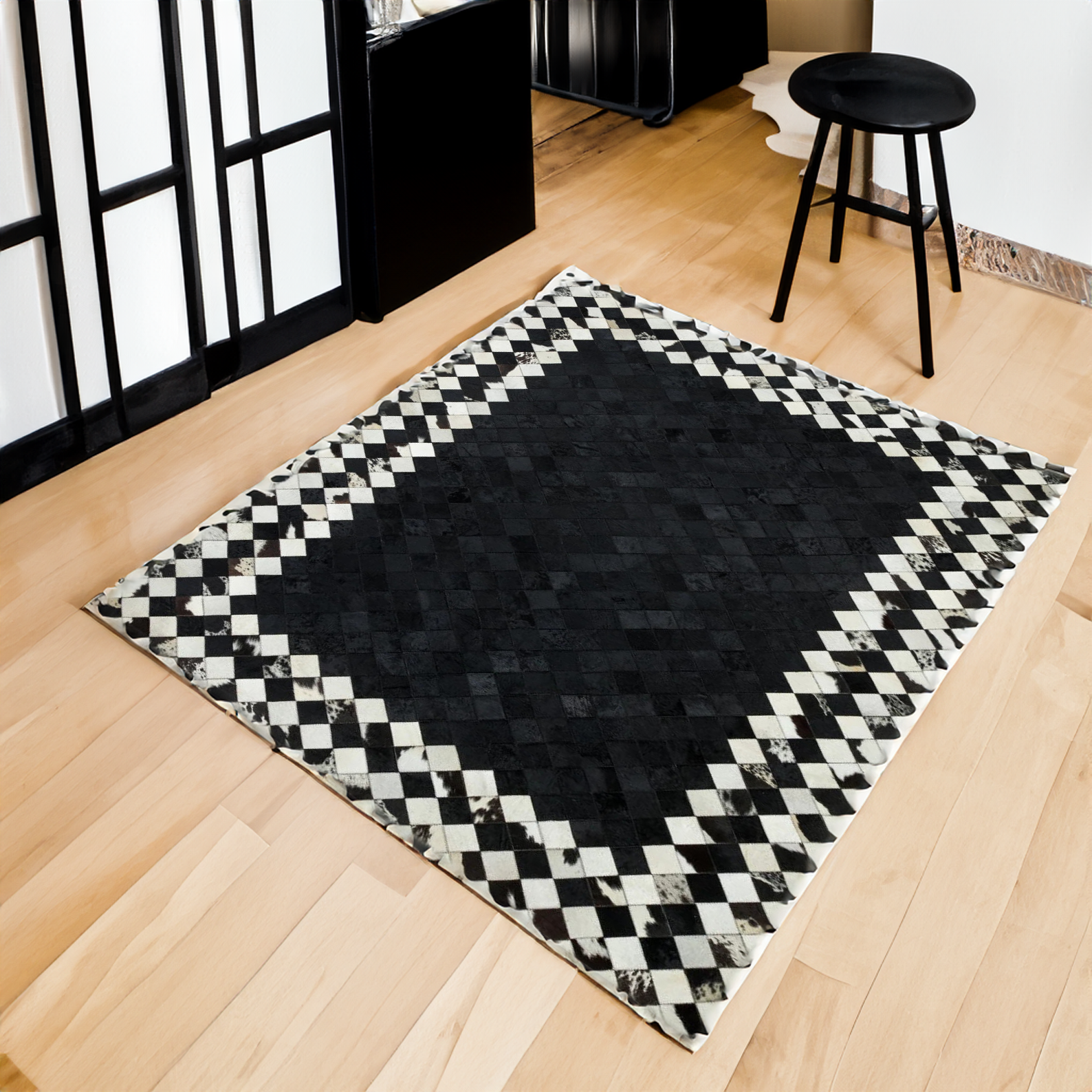 Black- White Real Cowhide Modern Rug