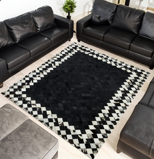 Black- White Real Cowhide Modern Rug