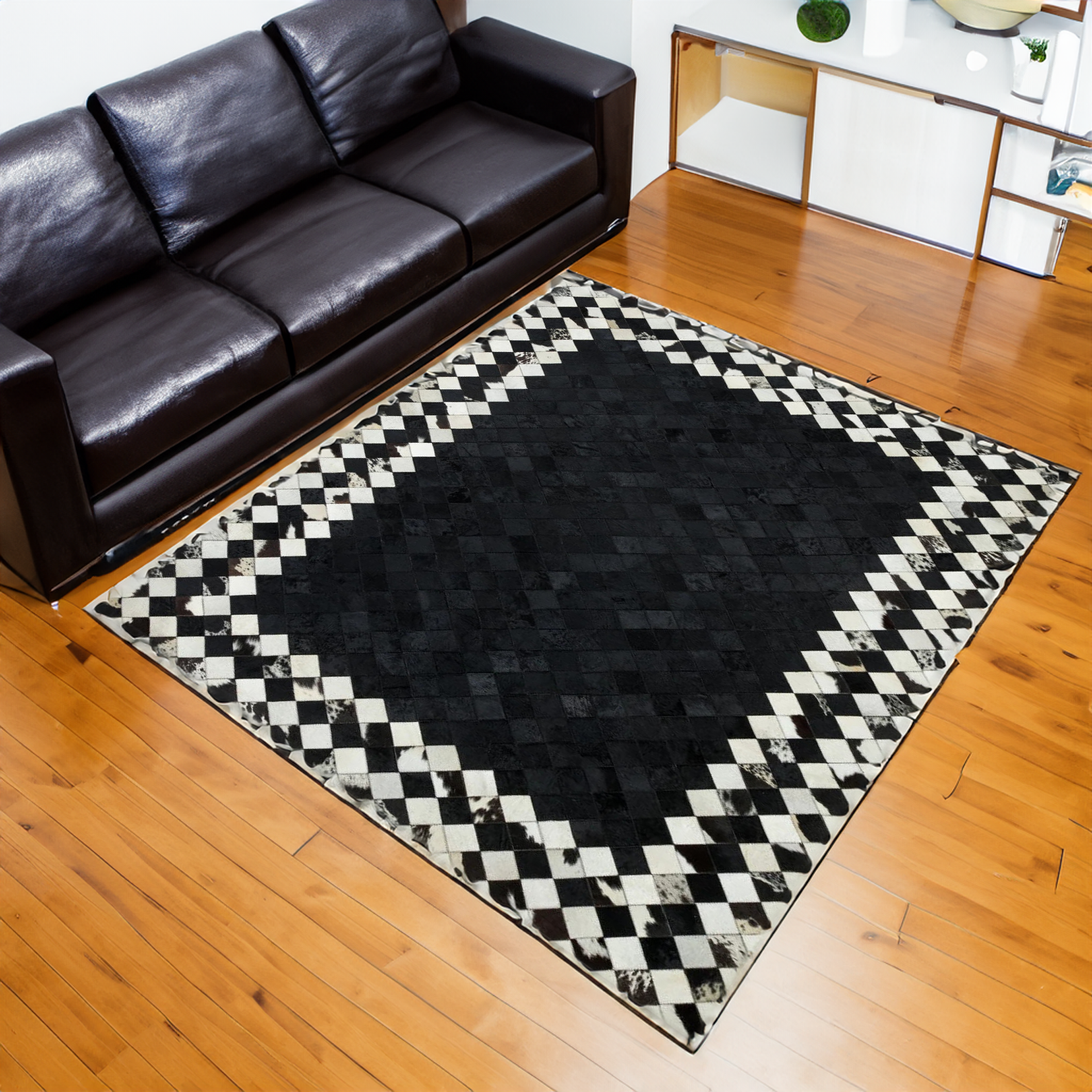 Black- White Real Cowhide Modern Rug