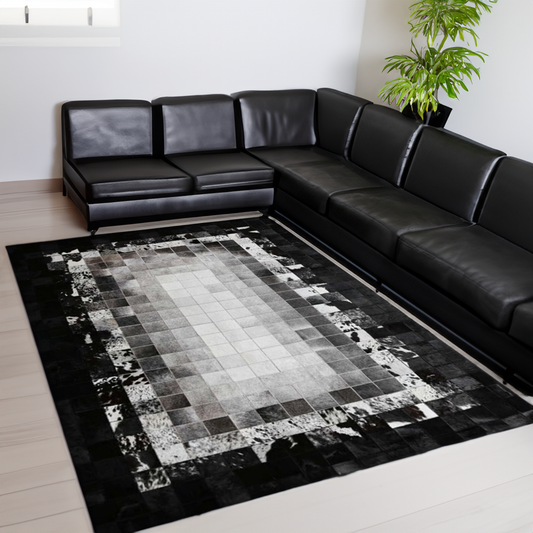 Black Patchwork Real Cowhide Rug