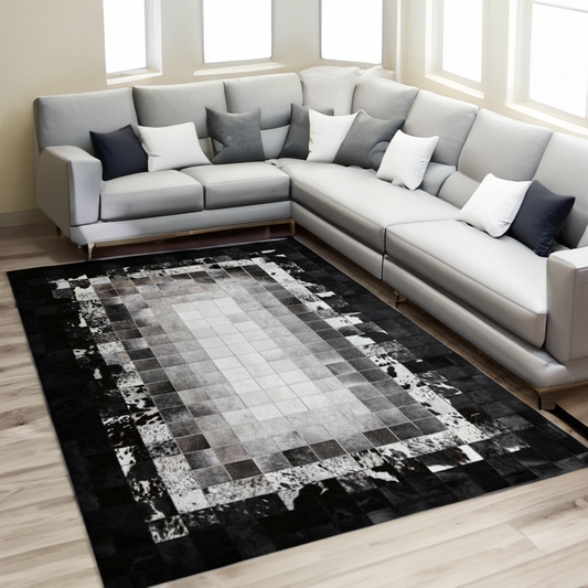 Black Patchwork Real Cowhide Rug