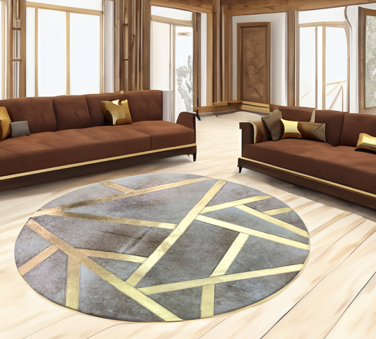 Round Real Cowhide Geometric Rug