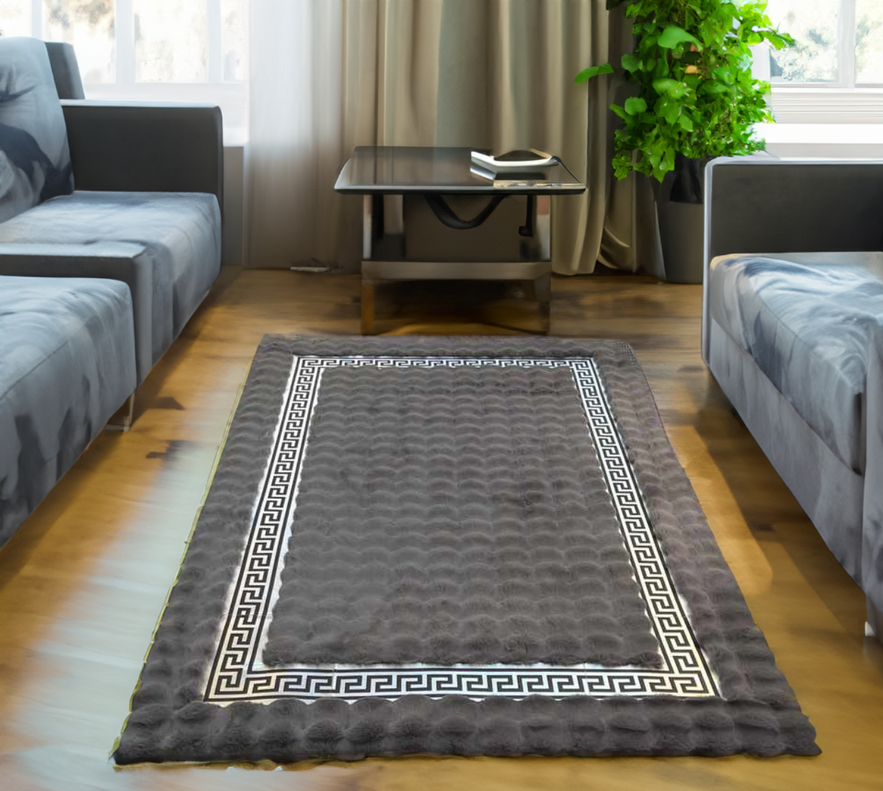 Gray Silver Living Room Plush Soft Rug