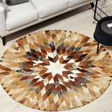 Designer Round Cowhide Geometric Rug