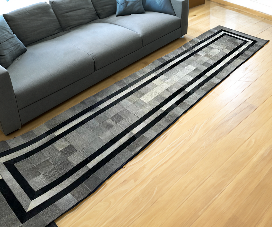 Black-Gray Genuine Cowhide Hallway Rug