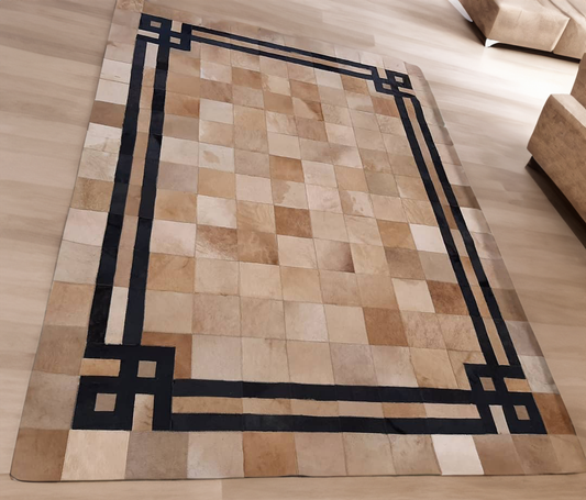 Geometric Black Brown Real Cowhide Rug