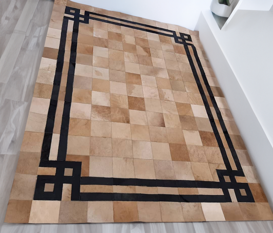 Geometric Black Brown Real Cowhide Rug