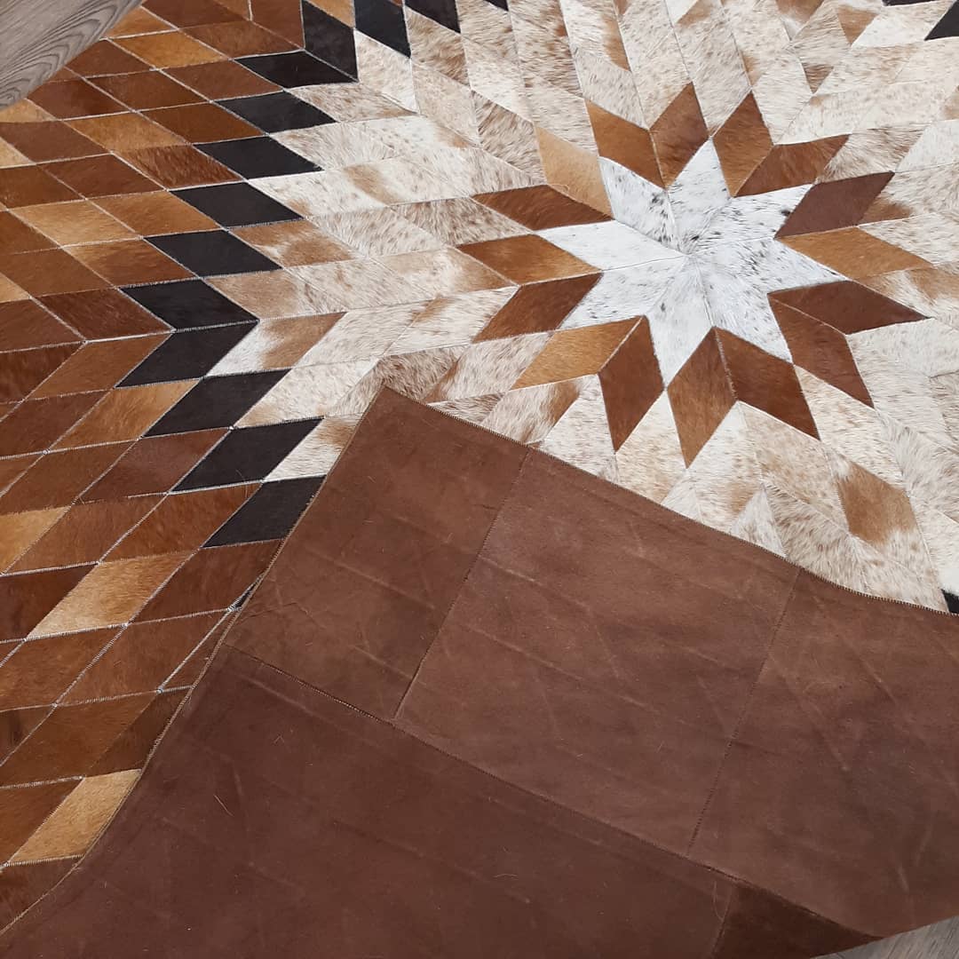 Brown Geometric Real Cowhide Rug