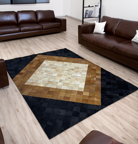 Tricolor Patchwork Cowhide Rug