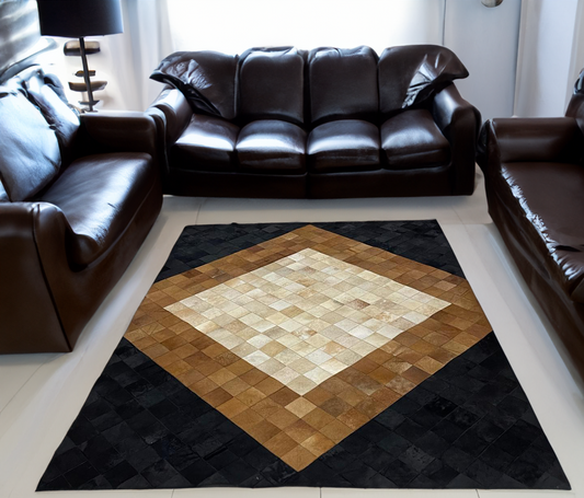 Tricolor Patchwork Cowhide Rug