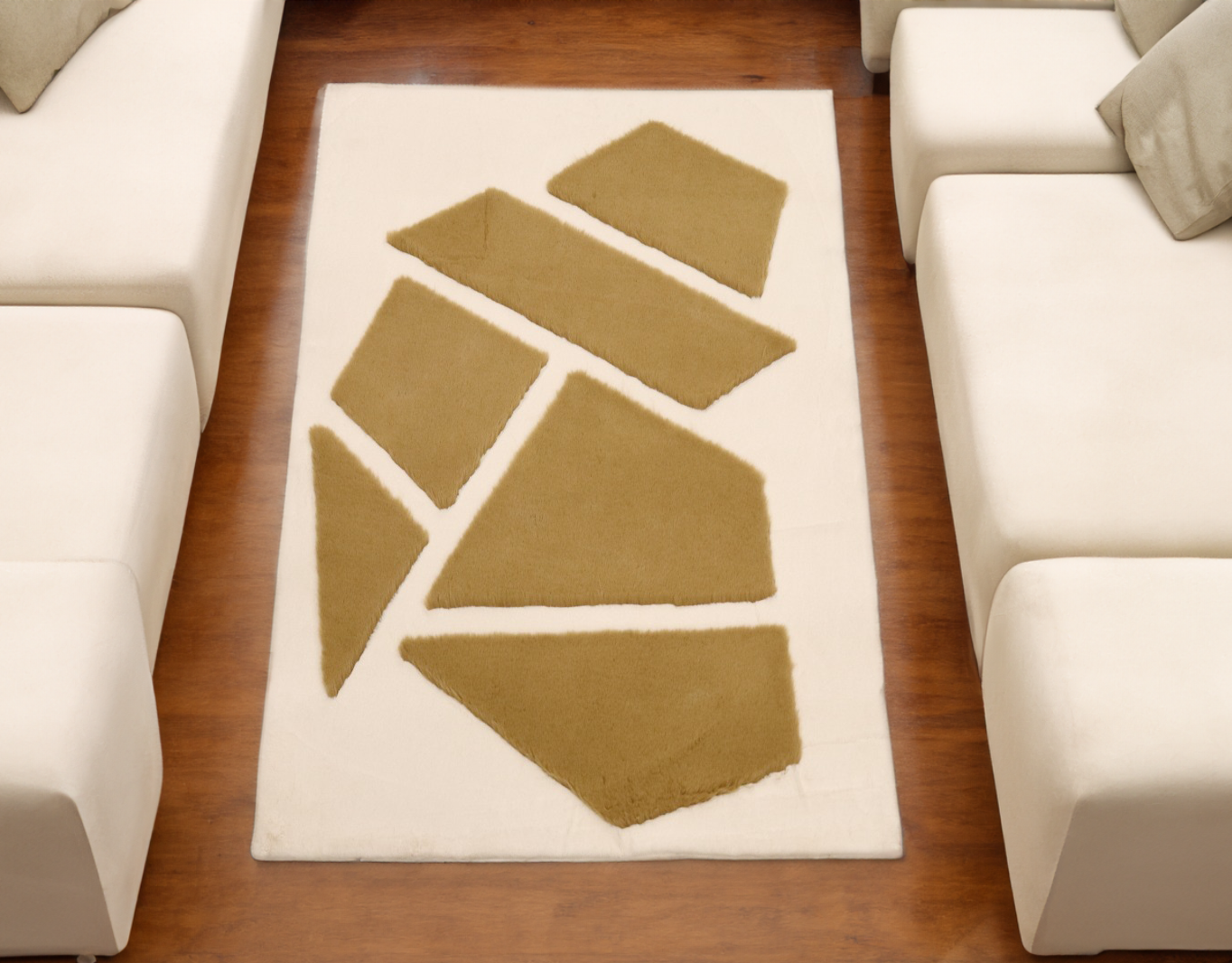 Geometric Plush Faux Leather Area Rug