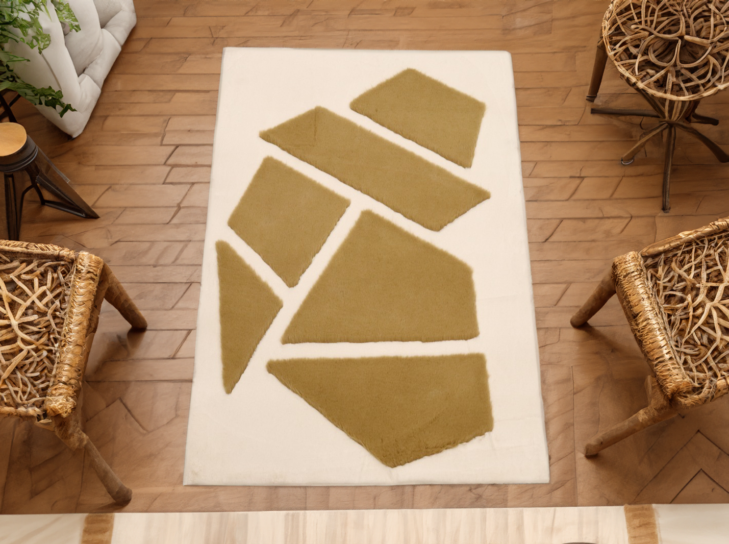 Geometric Plush Faux Leather Area Rug