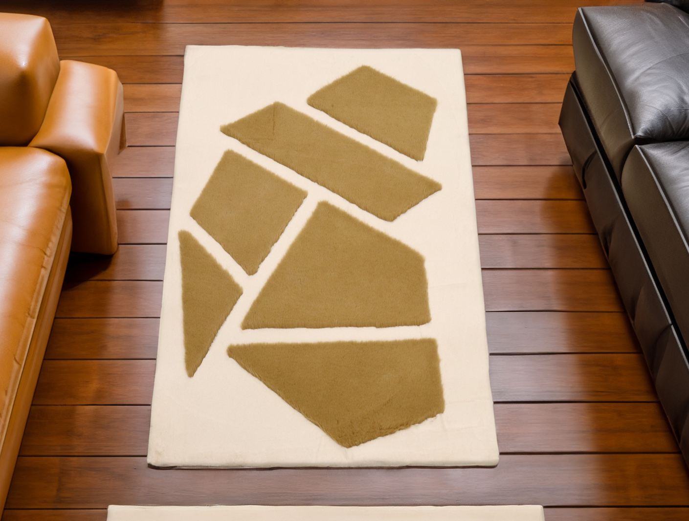 Geometric Plush Faux Leather Area Rug