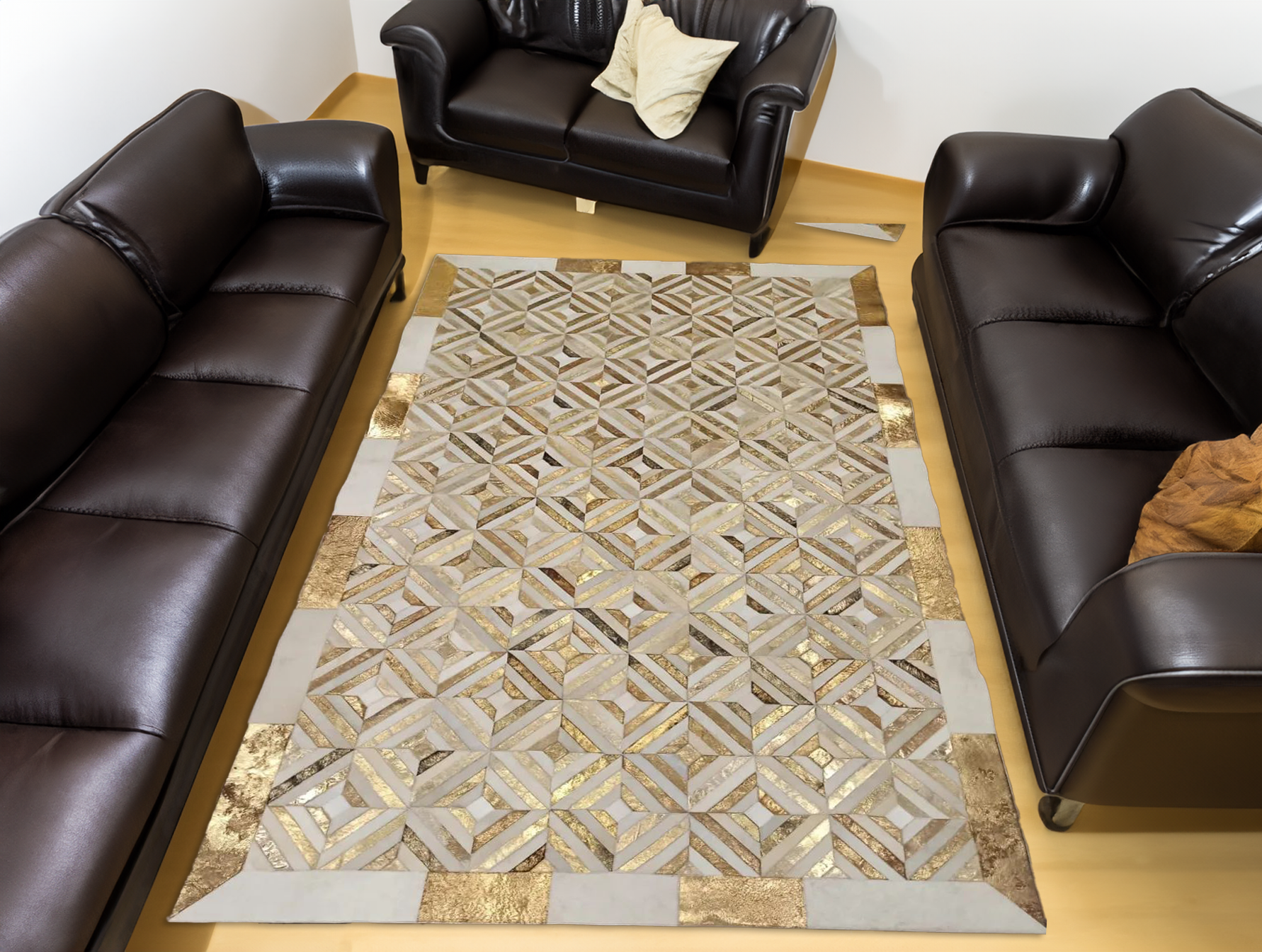 Gold Cowhide Leather Rug