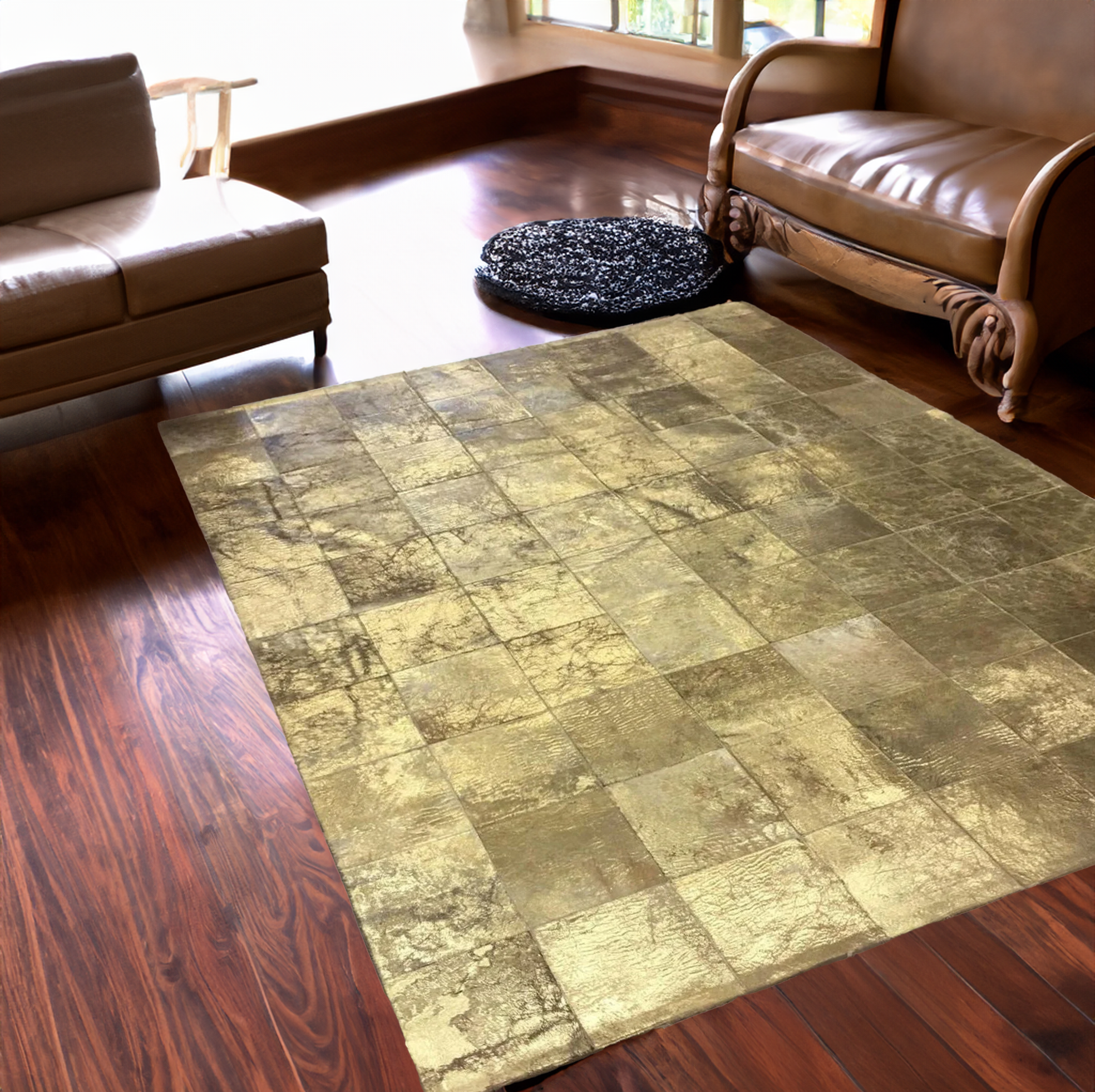 Gold Patchwork Cowhide Area Rug