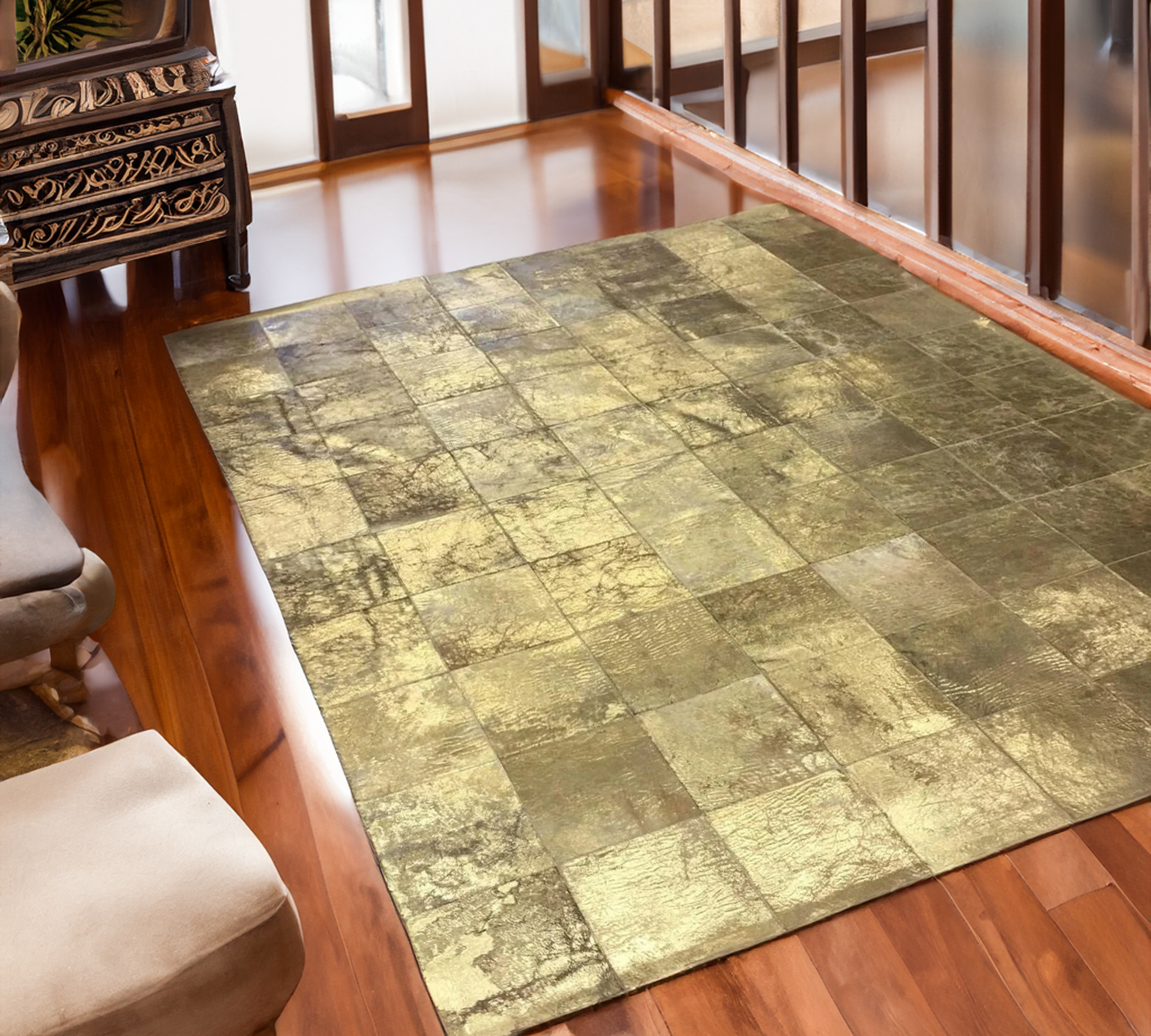 Gold Patchwork Cowhide Area Rug