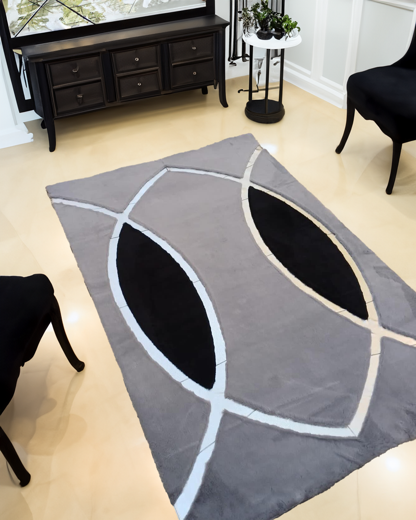 Gray Black Silver Living Room Plush Soft Rug