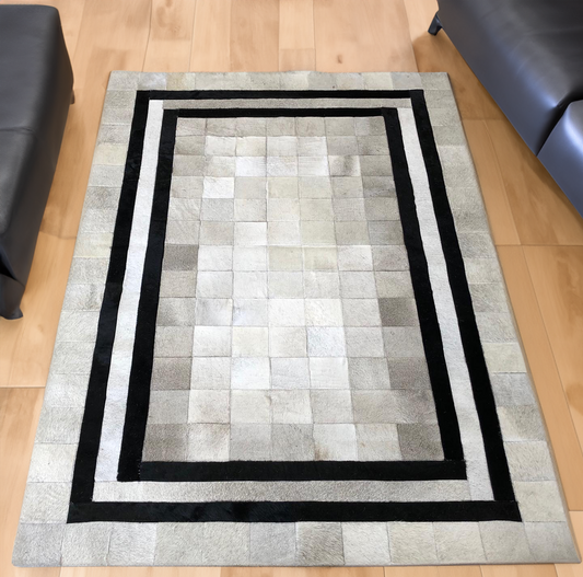 Gray Black Natural Cowhide Rug