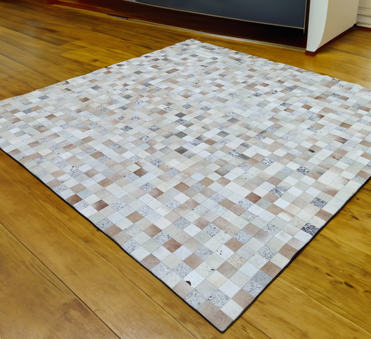 Gray Brown Patchwork Cowhide Area Rug