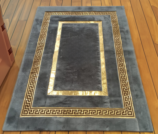 Gray Gold Square Elegant Plush Rug