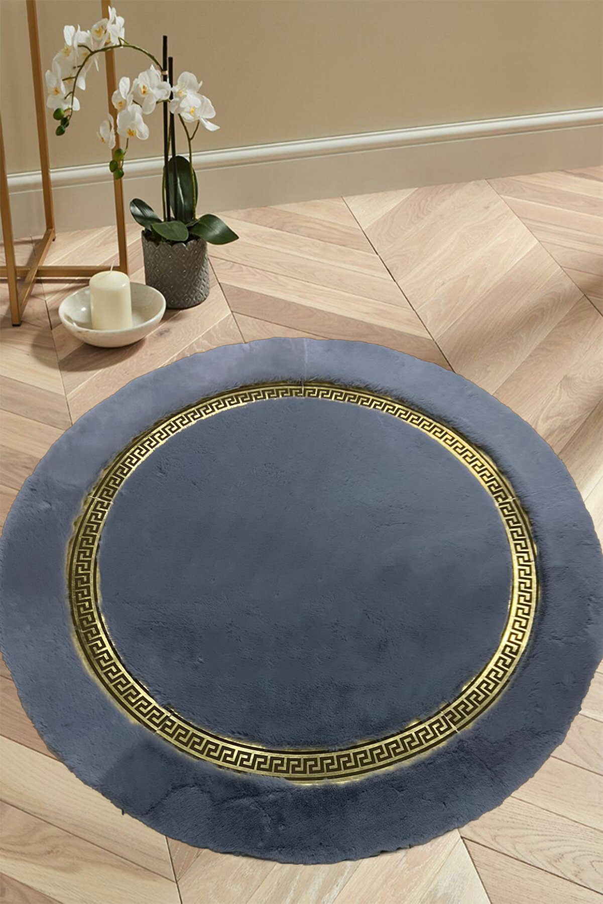 Round Plush Gray Soft Rug