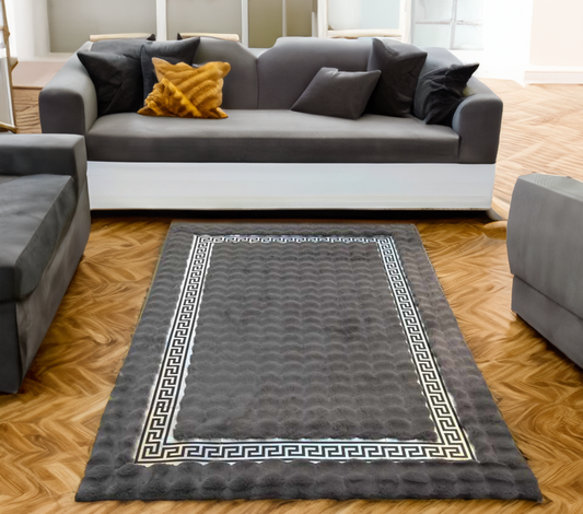 Gray Silver Living Room Plush Soft Rug