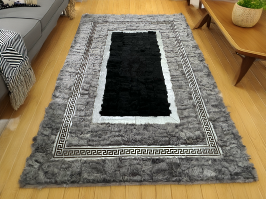 Sheepskin Black Gray Silver Bedroom Rug