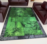 Genuine Green Black Cowhide Rug