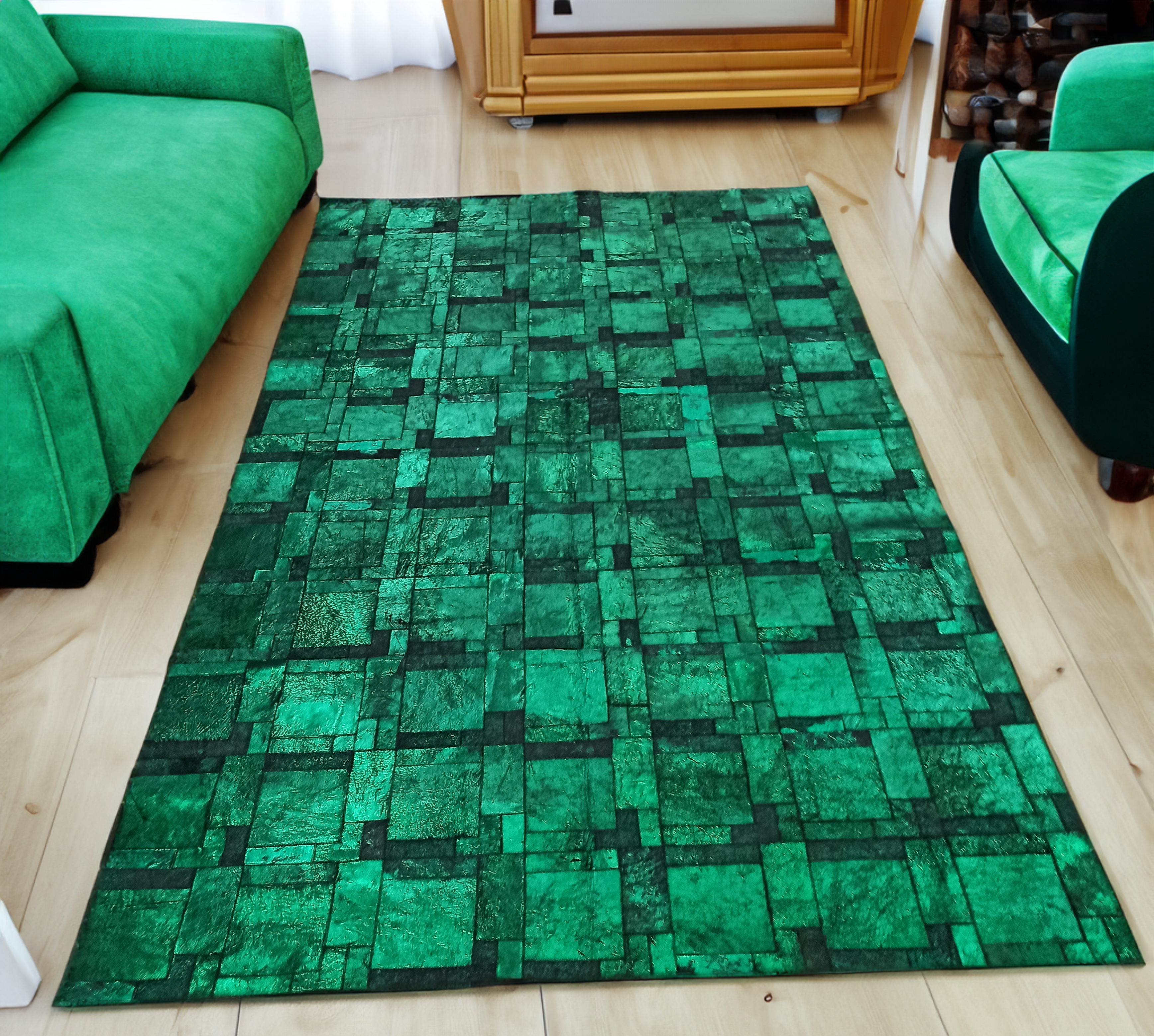 Green Genuine Cowhide Rug