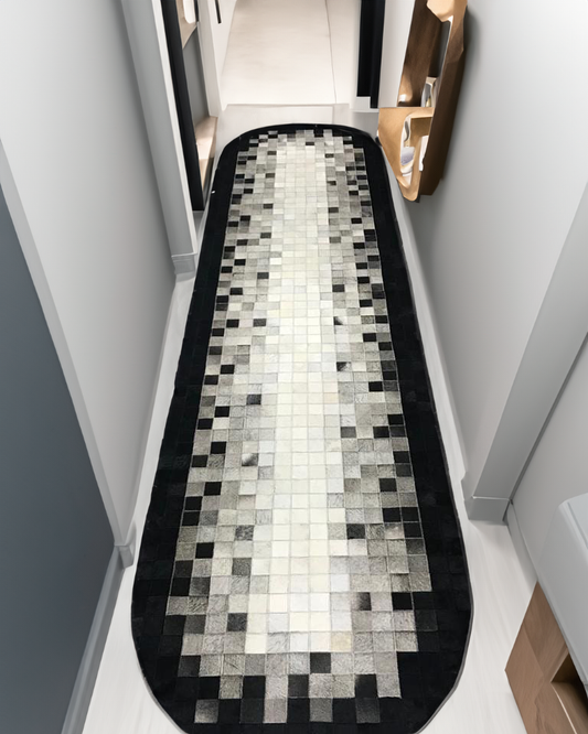 Black White Gray  Cowhide Hallway Rug