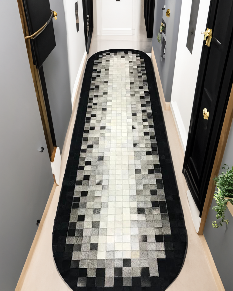 Black White Gray  Cowhide Hallway Rug