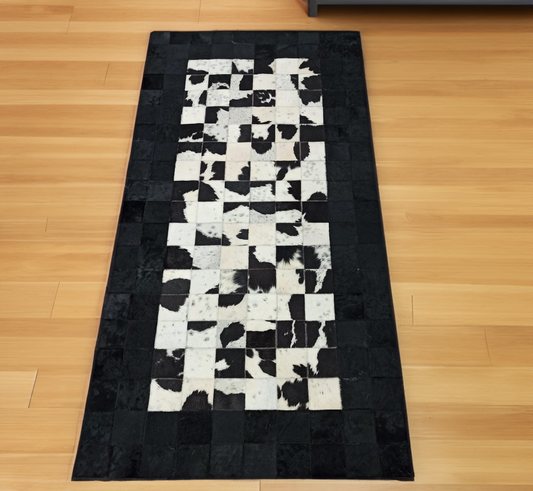 Genuine Black-White Cowhide Hallway Rug