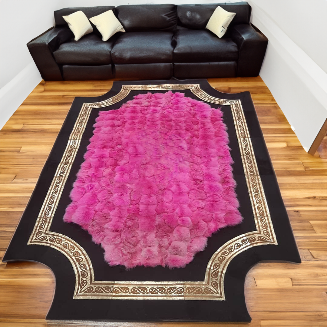 Pink Black Gold Luxury Fox Fur Rug