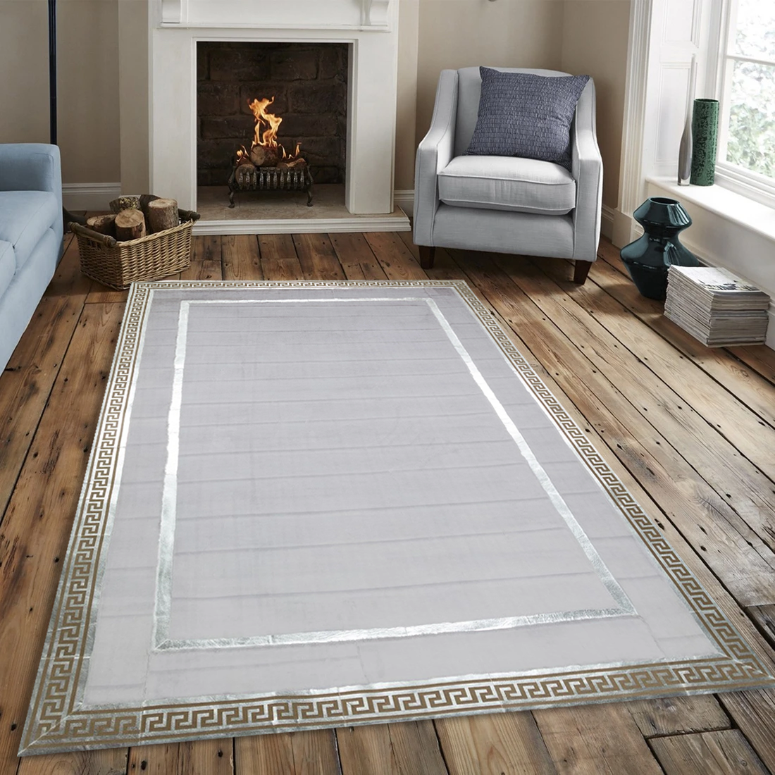 Gray and Silver Plush Rug