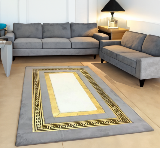 Gray-White Gold Plush Soft Rug