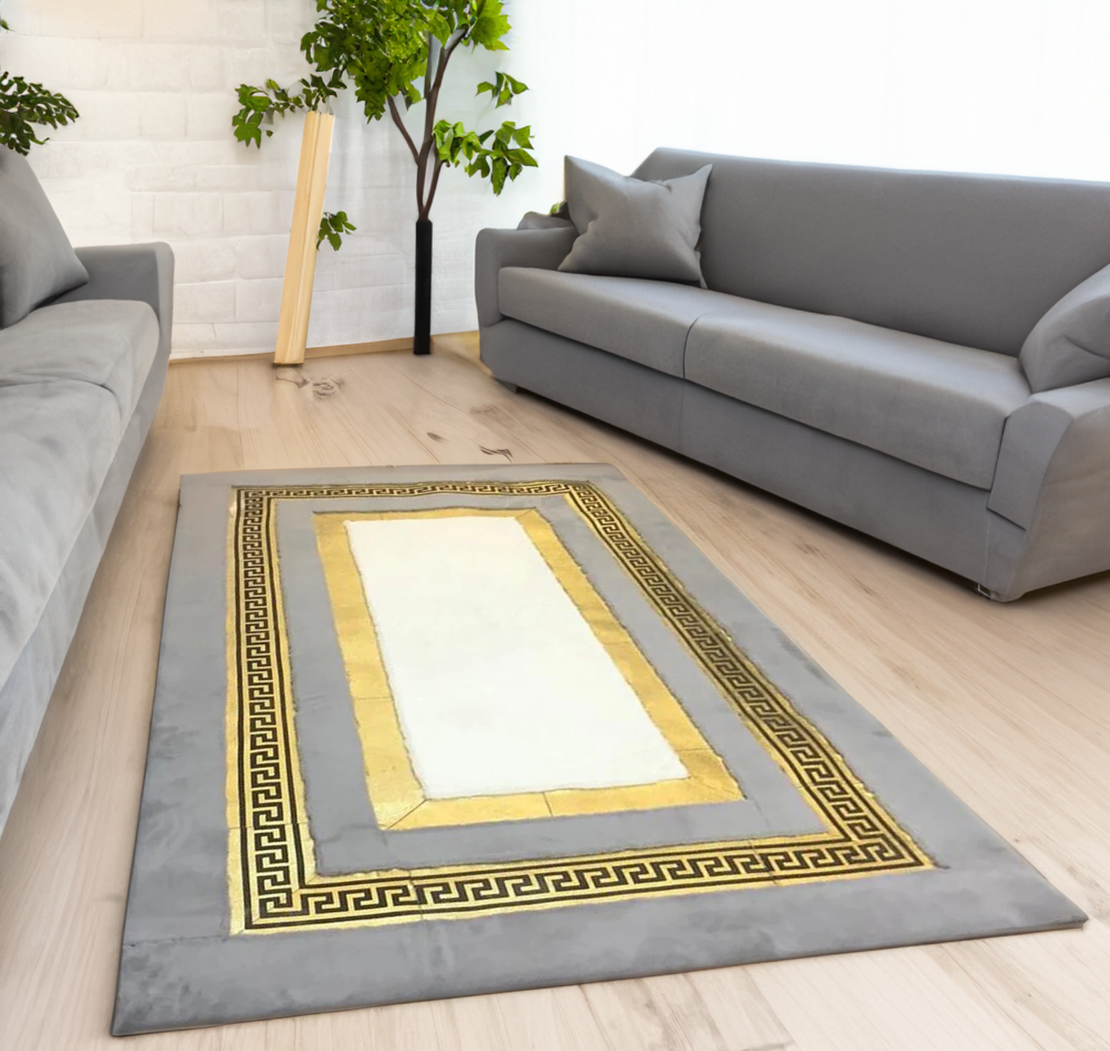 Gray-White Gold Plush Soft Rug